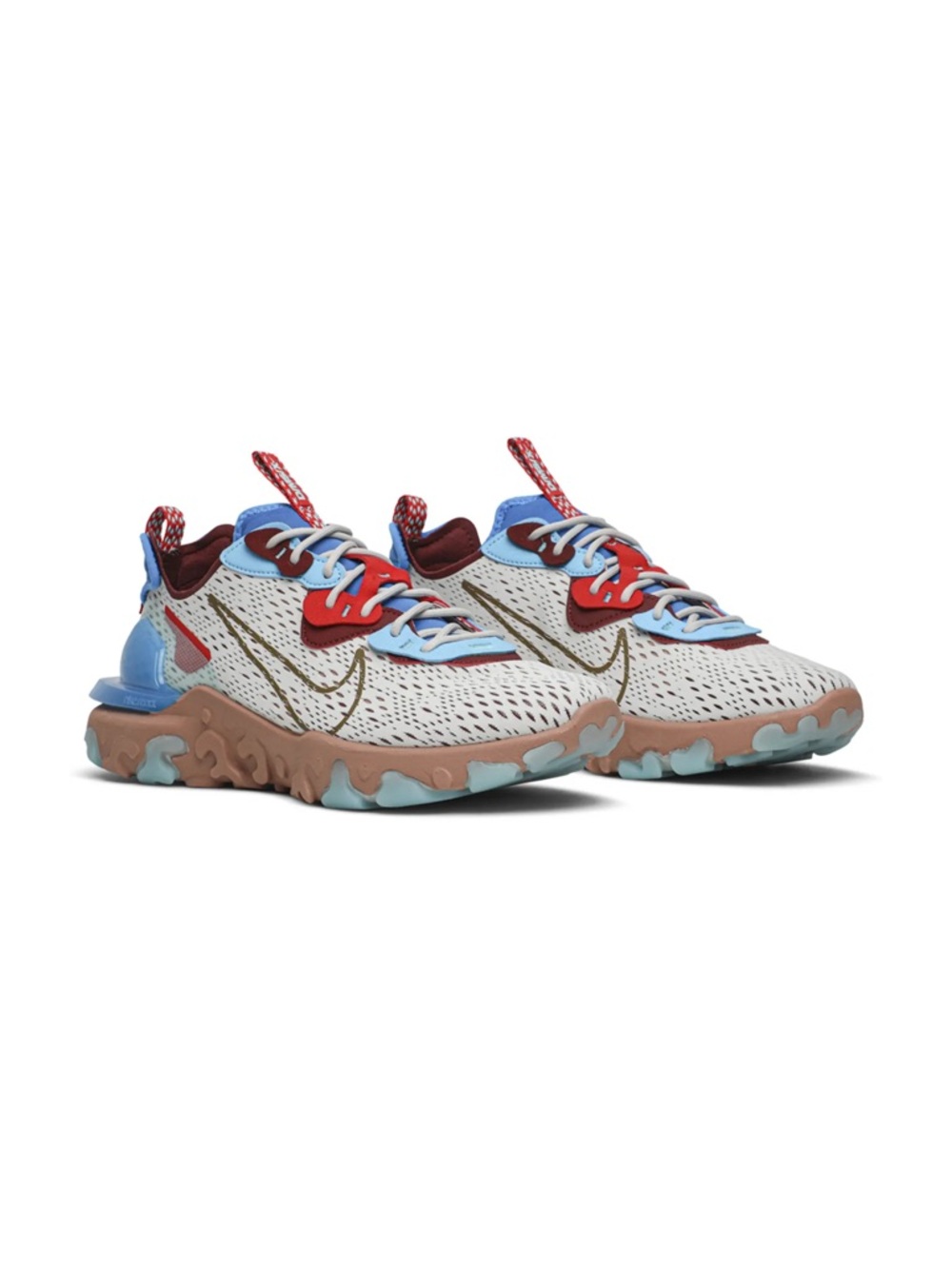 Nike Women's React Trail Sneakers - White, Blue & Red Accents